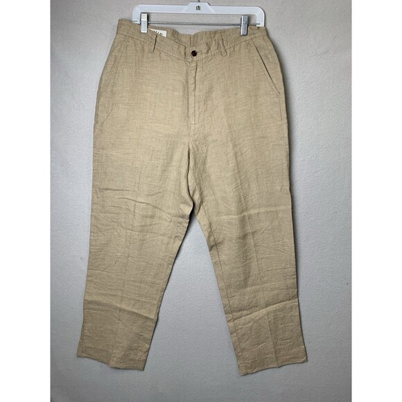Orvis Pants Mens 34x29 Beige 100% Linen Baggy Straight Leg Lightweight Vacation - Picture 1 of 8